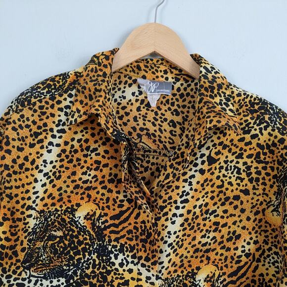 Cheetah Print Button Top Blouse 16 XL Orange Black Shirt Animal Print Vintage - Picture 4 of 11